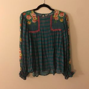 Bl*nk London Turquoise Floral Blouse - XS (EUC)